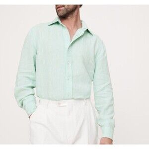 Banana Republic Linen Shirt Long Sleeve Standard Fit Button Down Mint Green, L